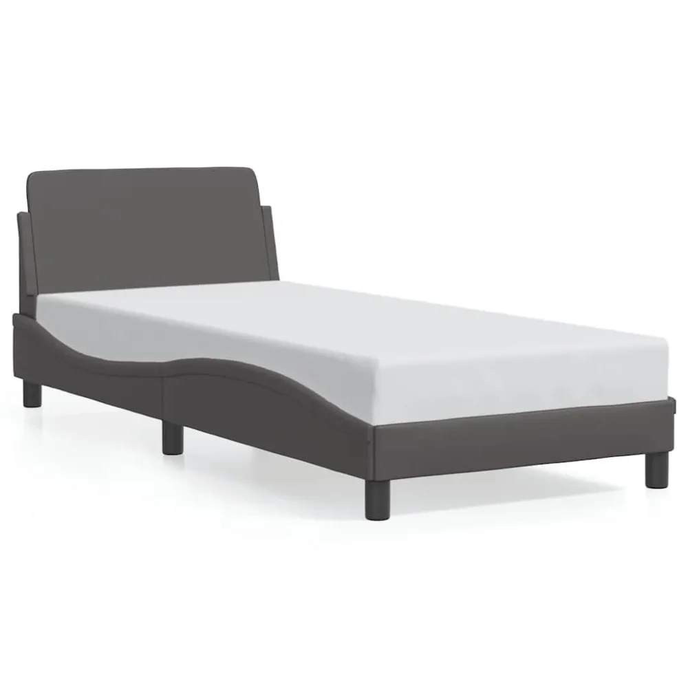 Bedframe met hoofdbord kunstleer grijs 90x190 cm