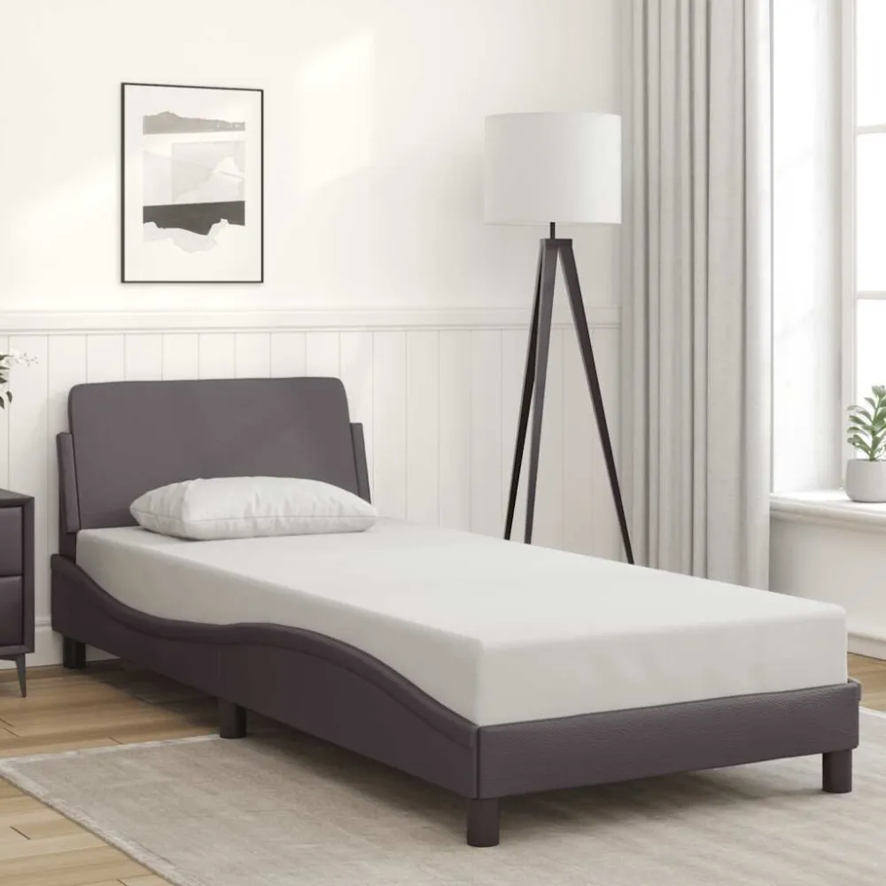 Bedframe met hoofdbord kunstleer grijs 90x190 cm