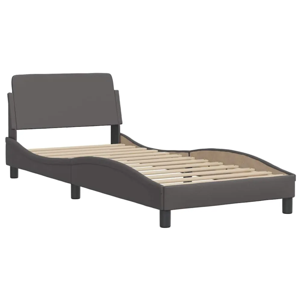 Bedframe met hoofdbord kunstleer grijs 90x190 cm