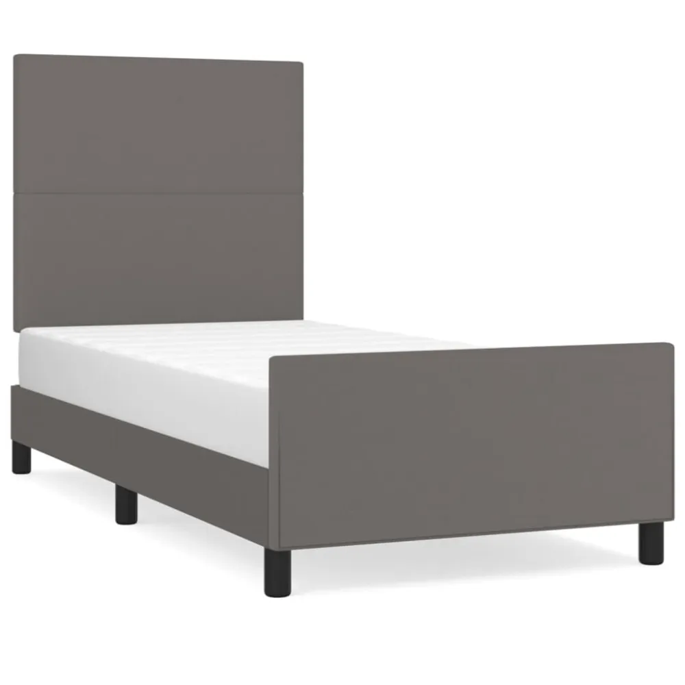 Bedframe met hoofdbord kunstleer grijs 90x190 cm