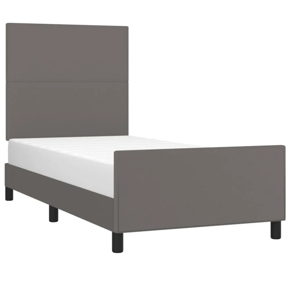 Bedframe met hoofdbord kunstleer grijs 90x190 cm