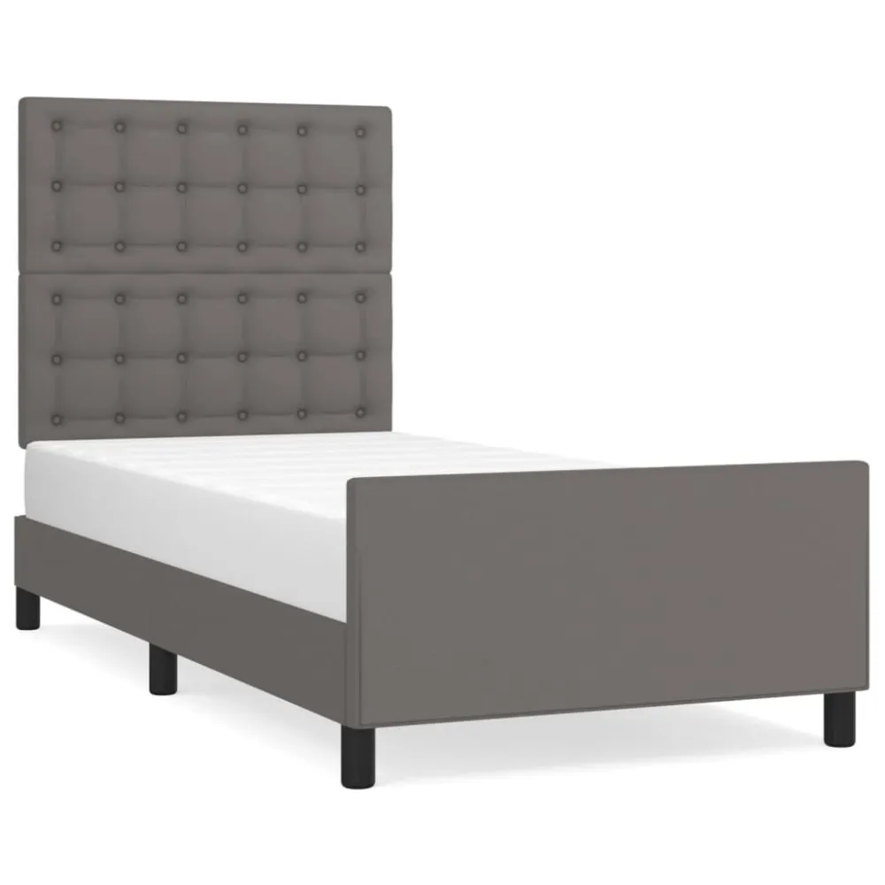 Bedframe met hoofdbord kunstleer grijs 90x190 cm