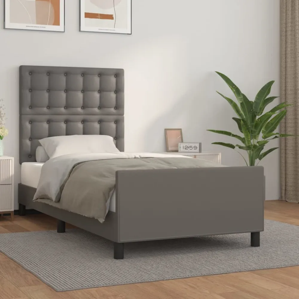 Bedframe met hoofdbord kunstleer grijs 90x190 cm