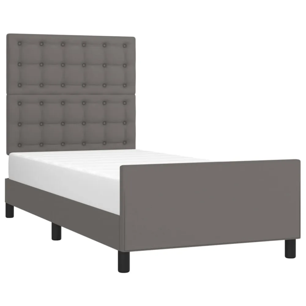 Bedframe met hoofdbord kunstleer grijs 90x190 cm