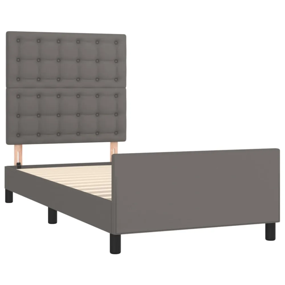 Bedframe met hoofdbord kunstleer grijs 90x190 cm