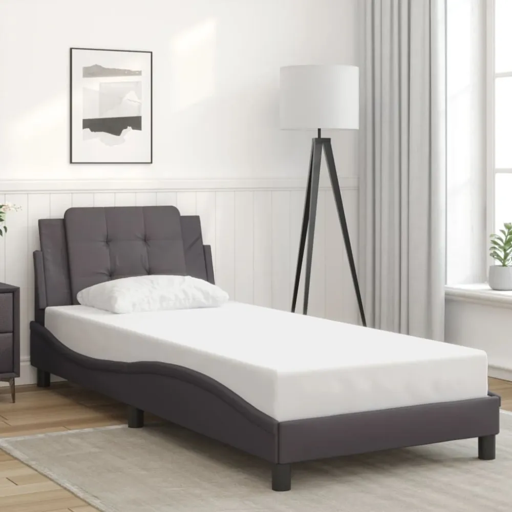 Bedframe met hoofdbord kunstleer grijs 90x190 cm