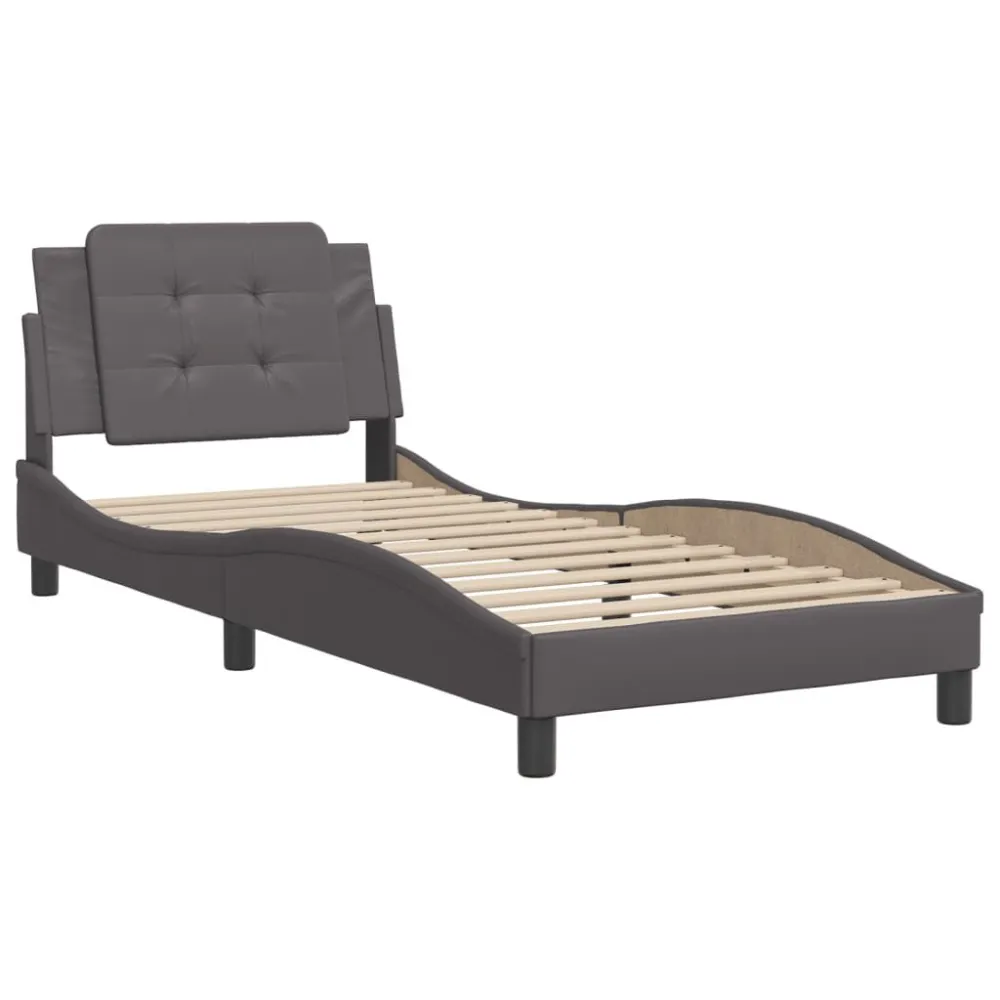 Bedframe met hoofdbord kunstleer grijs 90x190 cm