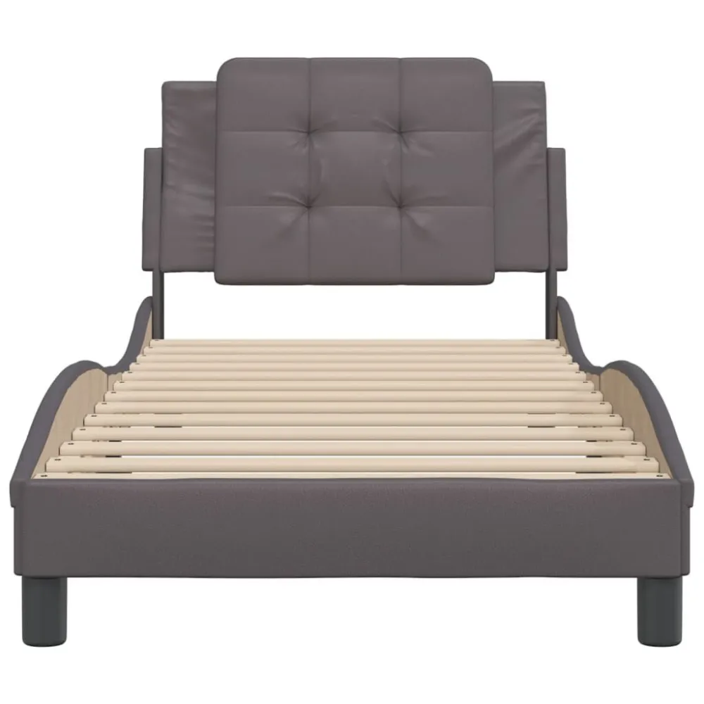 Bedframe met hoofdbord kunstleer grijs 90x190 cm