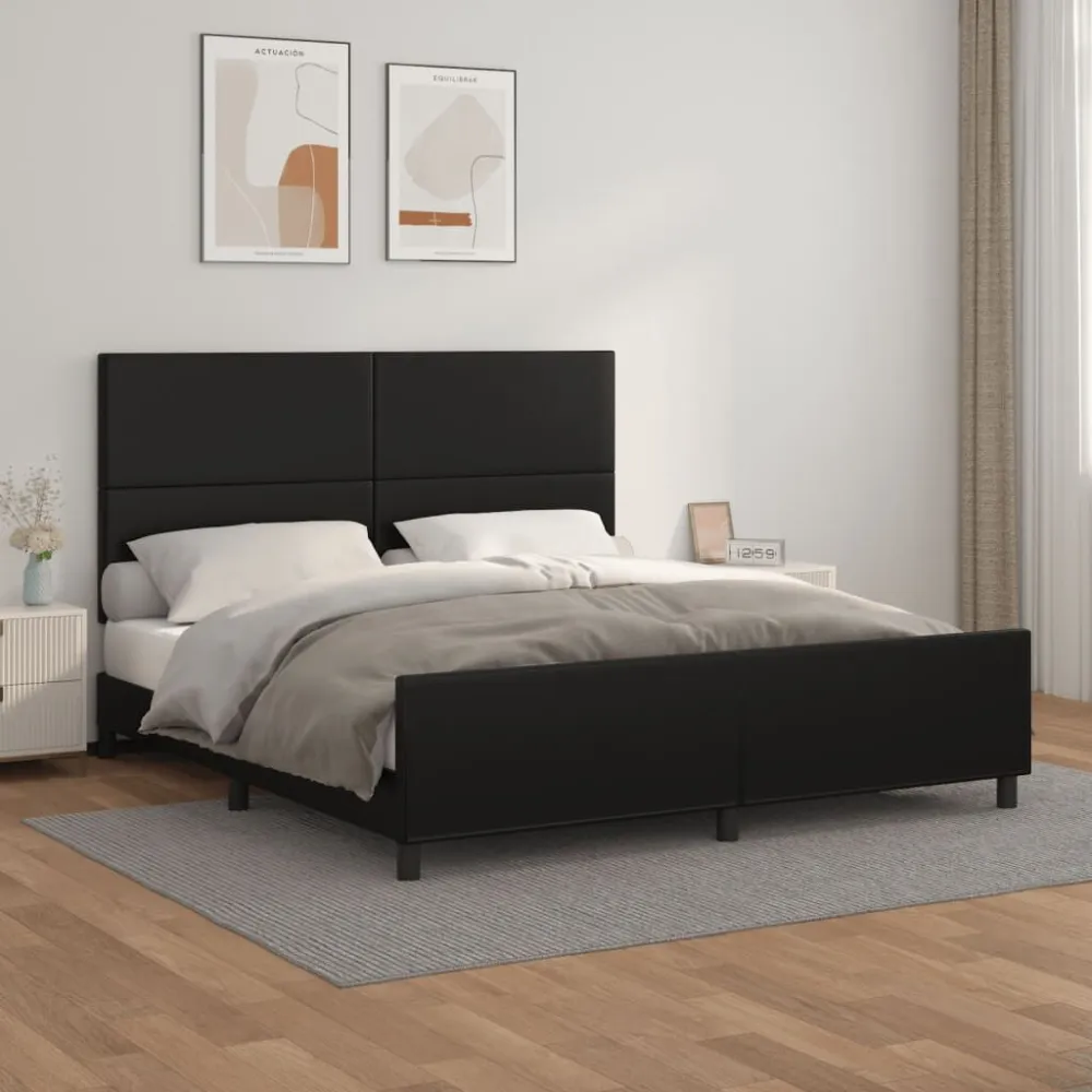 Bedframe met hoofdbord kunstleer zwart 160x200 cm