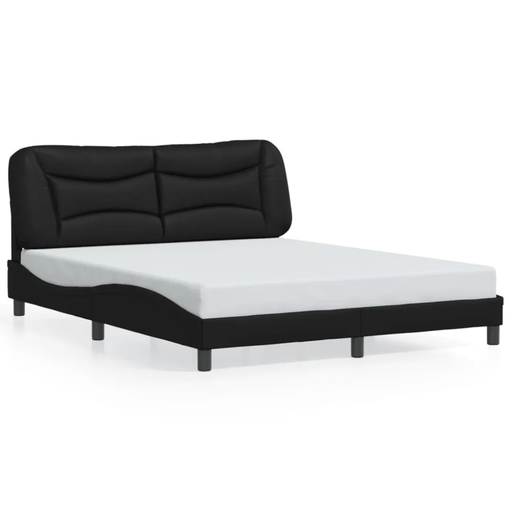 Bedframe met hoofdbord kunstleer zwart 160x200 cm