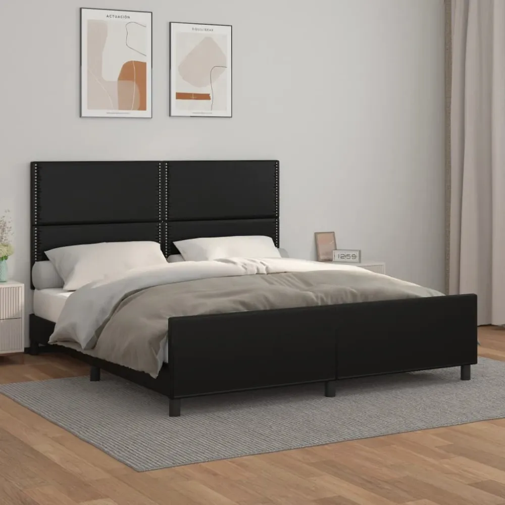Bedframe met hoofdbord kunstleer zwart 160x200 cm