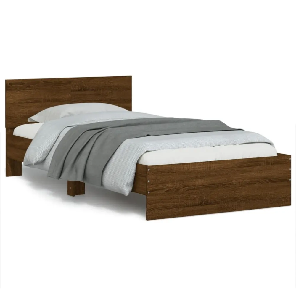 Bedframe met hoofdbord en LED bruin eikenkleur 100x200 cm