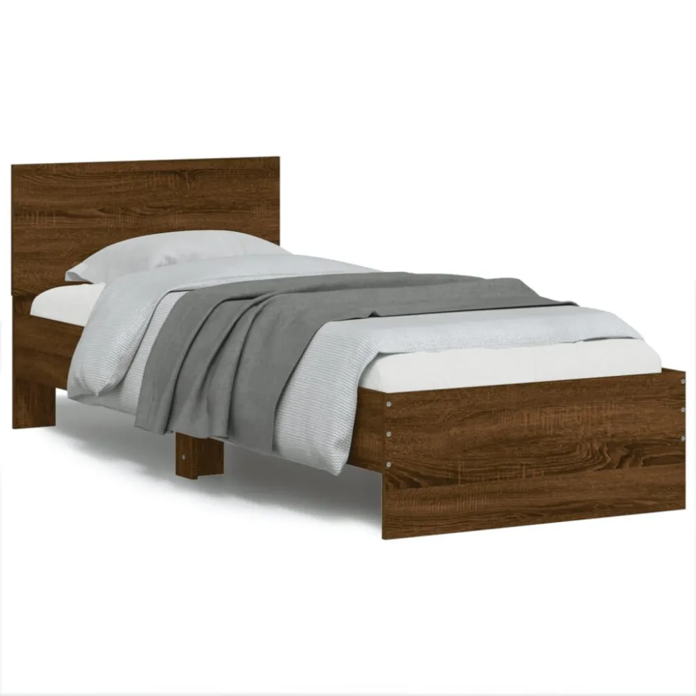 Bedframe met hoofdbord en LED bruin eikenkleur 90x200 cm