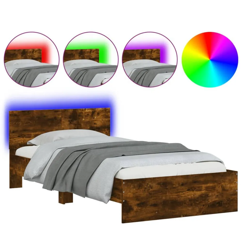 Bedframe met hoofdbord en LED gerookt eikenkleur 100x200 cm