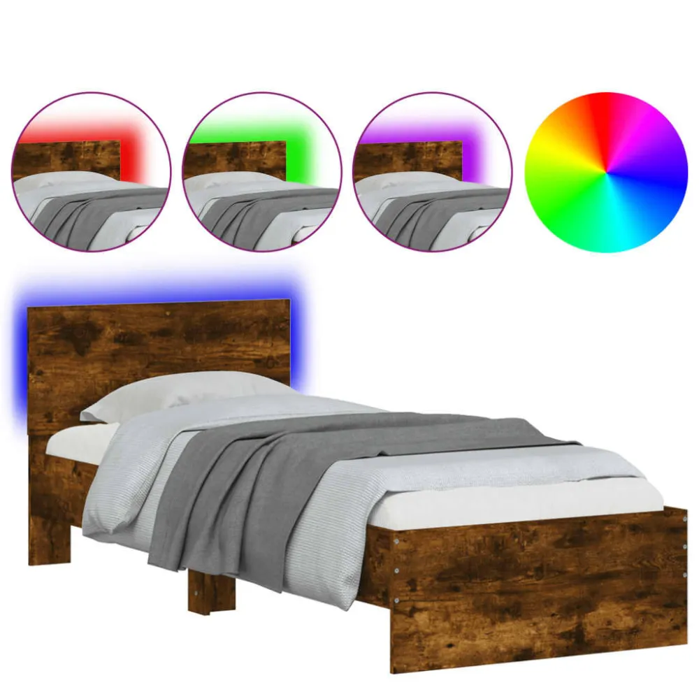 Bedframe met hoofdbord en LED gerookt eikenkleurig 90x200 cm