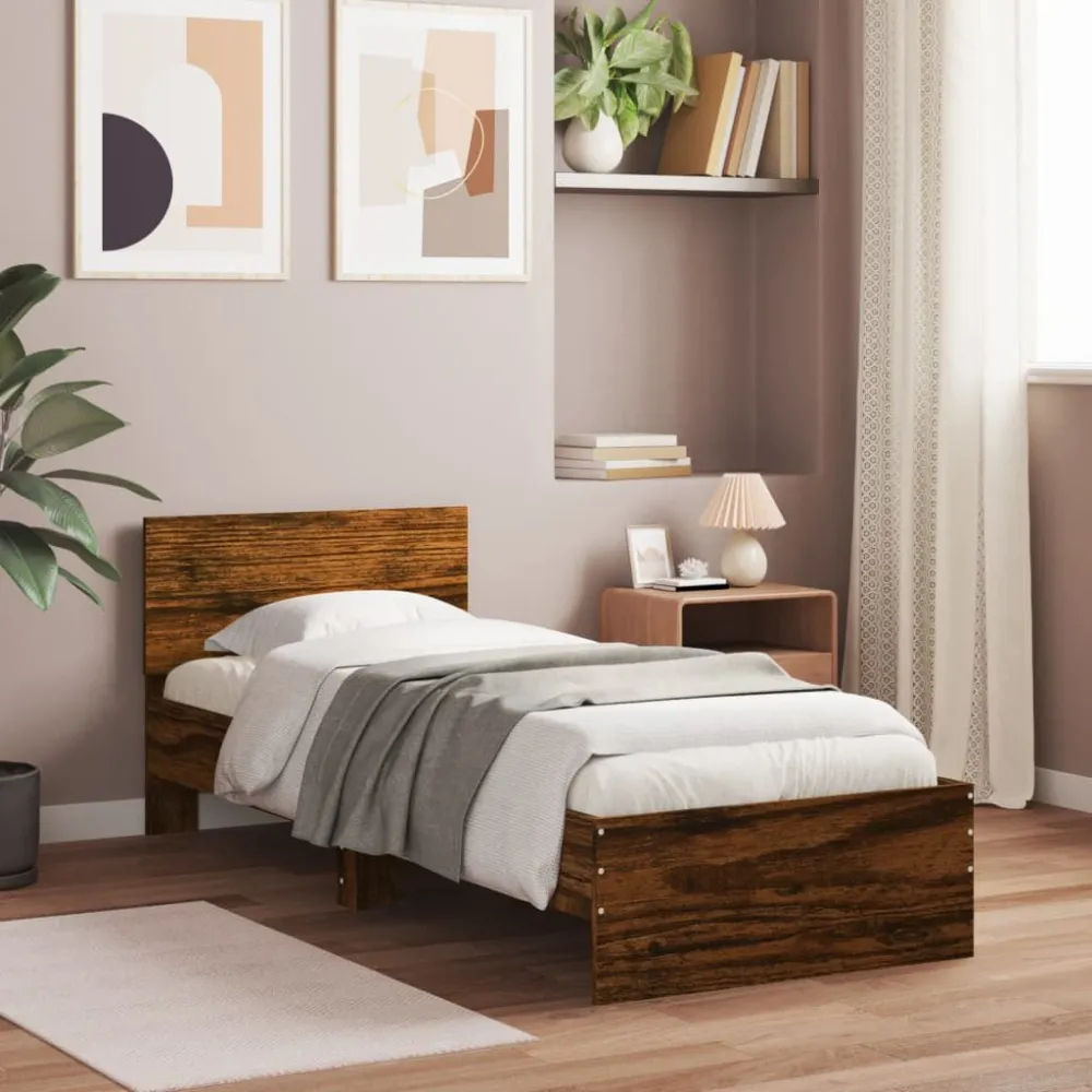 Bedframe met hoofdbord en LED gerookt eikenkleurig 90x200 cm