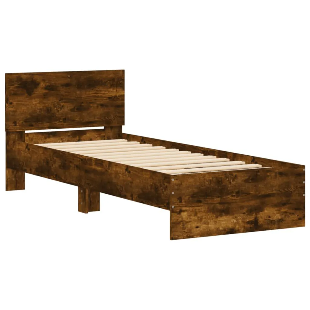 Bedframe met hoofdbord en LED gerookt eikenkleurig 90x190 cm