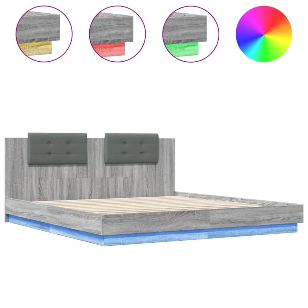 Bedframe met hoofdbord en LED grijs sonoma eiken 180x200 cm