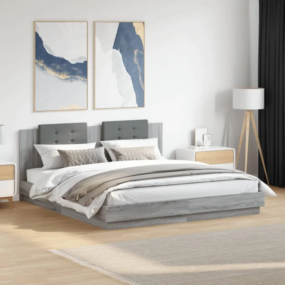 Bedframe met hoofdbord en LED grijs sonoma eiken 180x200 cm