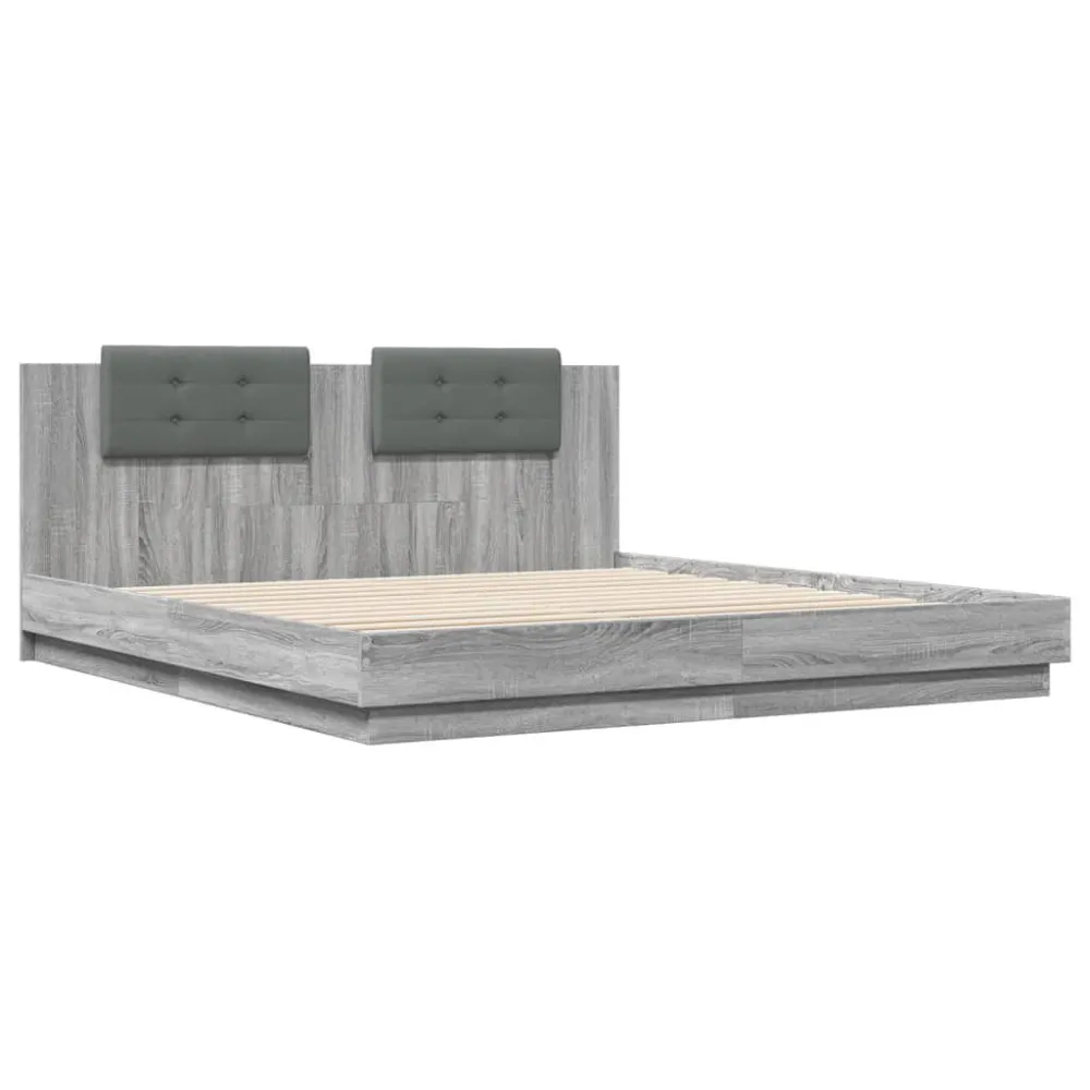 Bedframe met hoofdbord en LED grijs sonoma eiken 180x200 cm