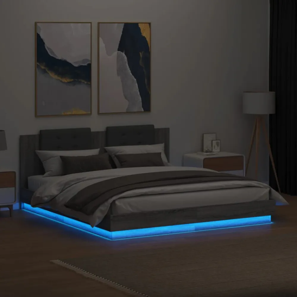 Bedframe met hoofdbord en LED grijs sonoma eiken 180x200 cm