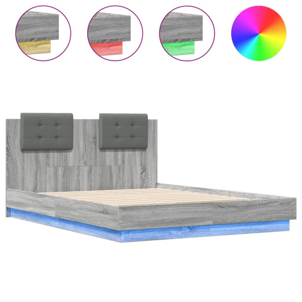 Bedframe met hoofdbord en LED grijs sonoma eikenkleur 120x190cm