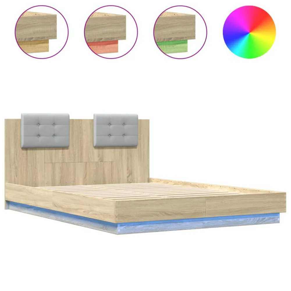 Bedframe met hoofdbord en LED sonoma eikenkleurig 150x200 cm