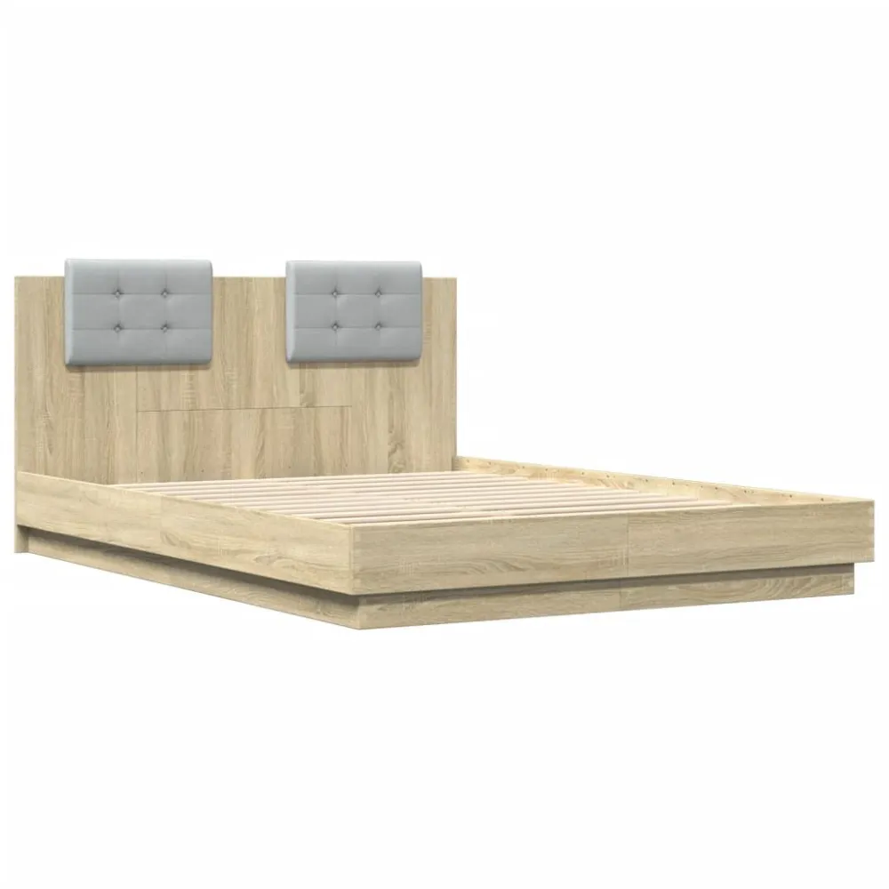 Bedframe met hoofdbord en LED sonoma eikenkleurig 150x200 cm