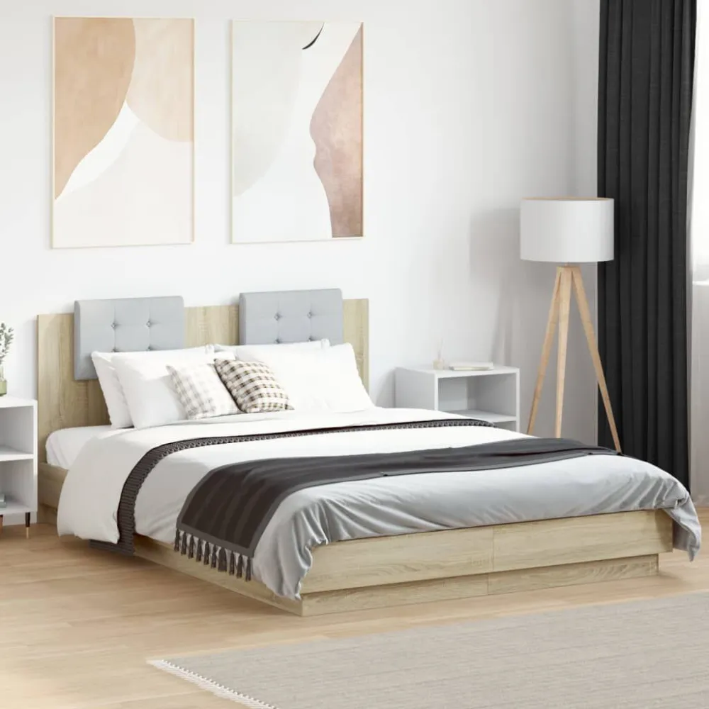 Bedframe met hoofdbord en LED sonoma eikenkleurig 140x200 cm