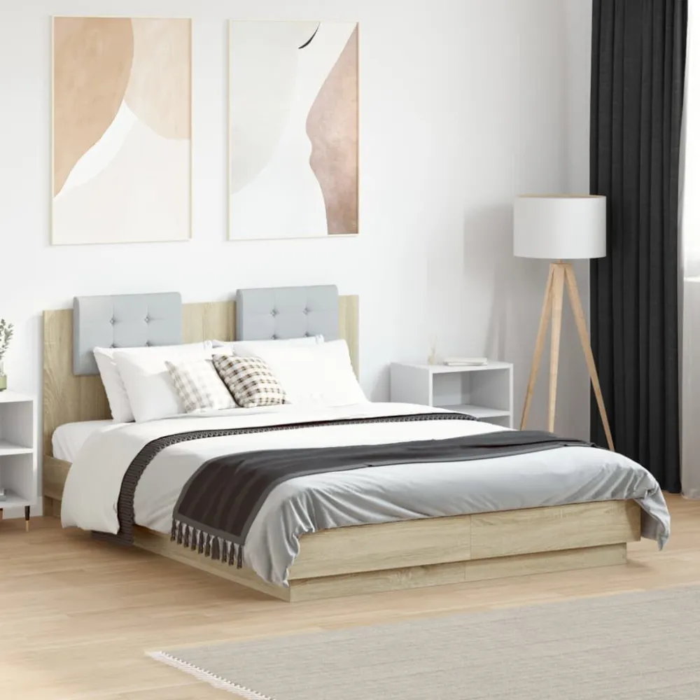 Bedframe met hoofdbord en LED sonoma eikenkleurig 140x190 cm