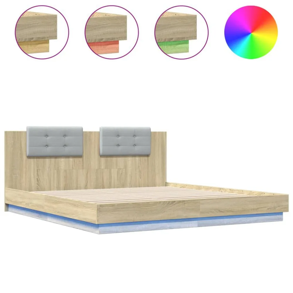 Bedframe met hoofdbord en LED sonoma eikenkleurig 160x200 cm
