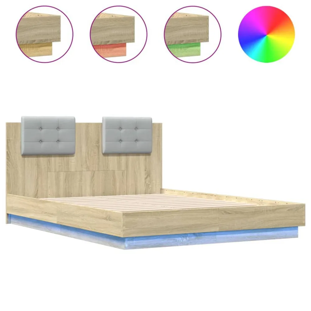 Bedframe met hoofdbord en LED sonoma eikenkleurig 135x190 cm