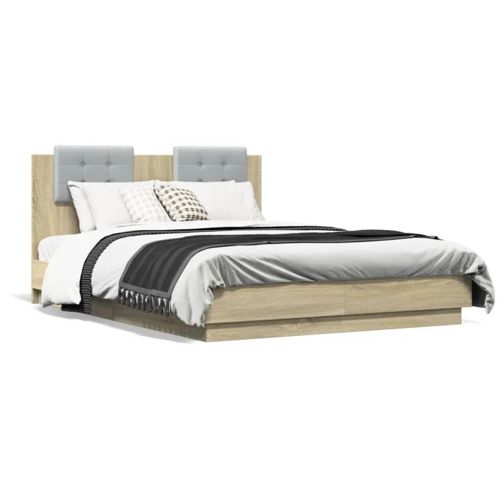 Bedframe met hoofdbord en LED sonoma eikenkleurig 120x190 cm