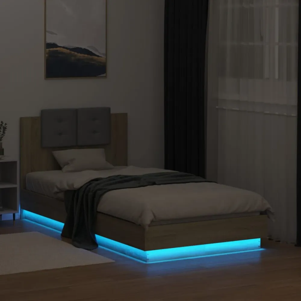 Bedframe met hoofdbord en LED sonoma eikenkleurig 90x190 cm