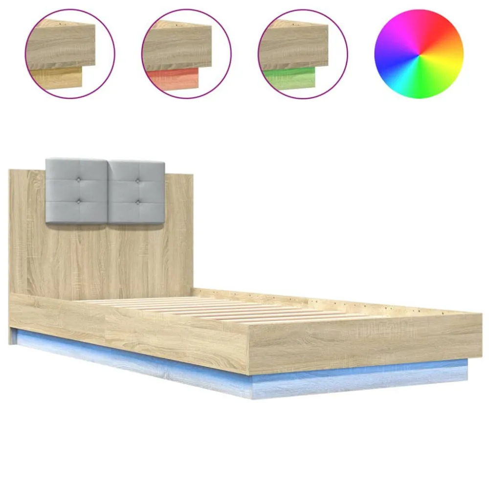 Bedframe met hoofdbord en LED sonoma eikenkleurig 100x200 cm