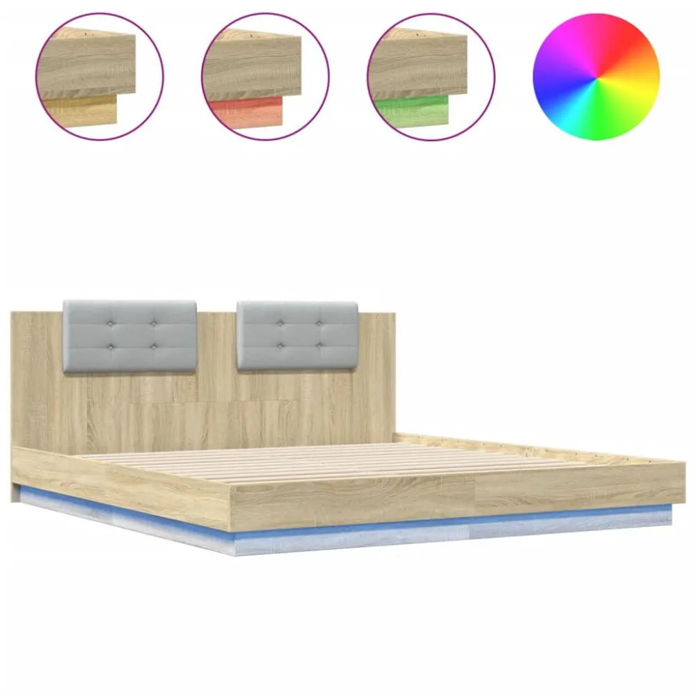 Bedframe met hoofdbord en LED sonoma eikenkleurig 200x200 cm