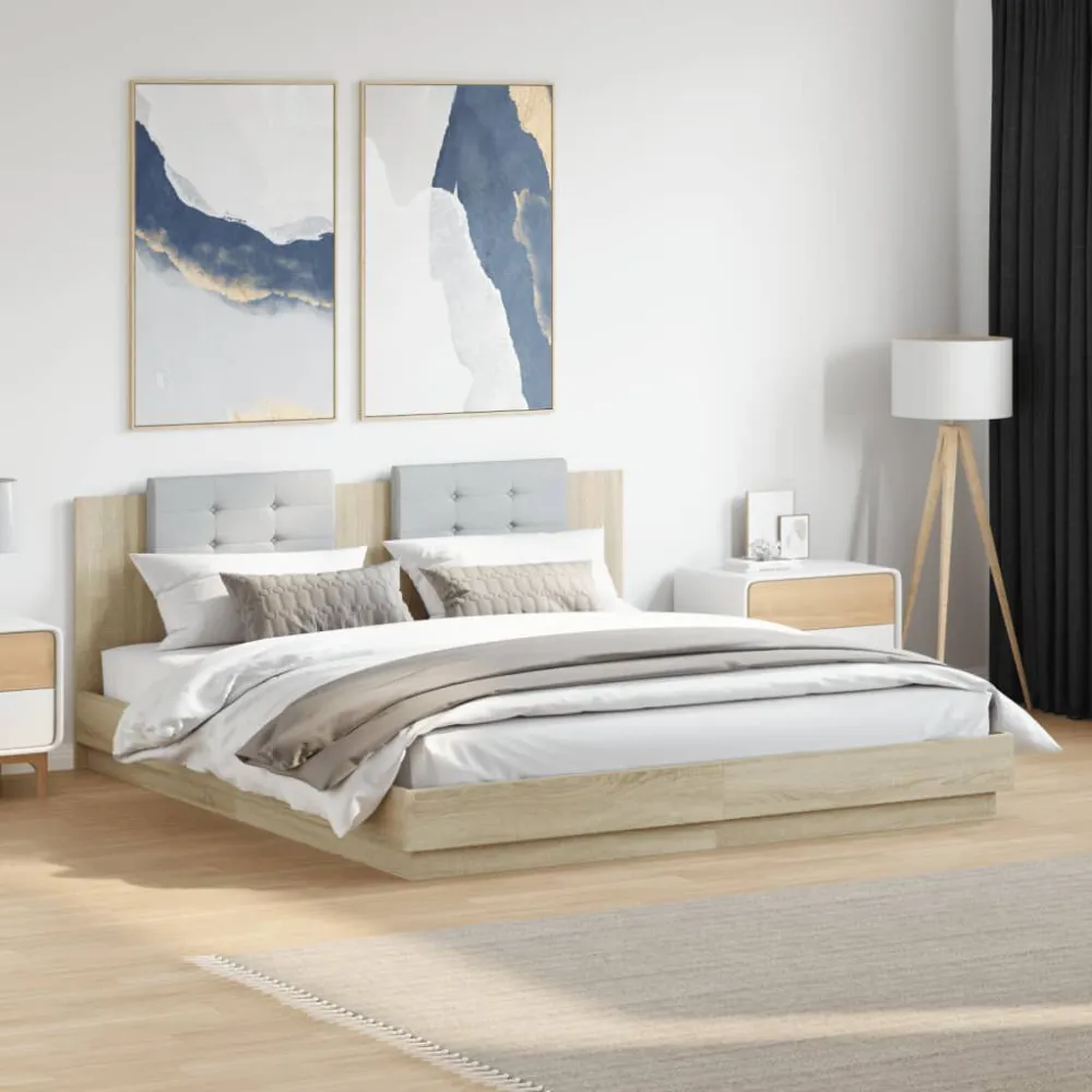 Bedframe met hoofdbord en LED sonoma eikenkleurig 200x200 cm