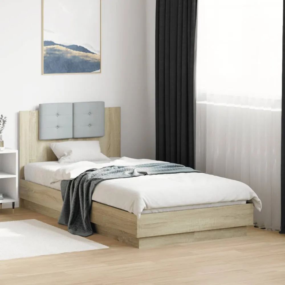 Bedframe met hoofdbord en LED sonoma eikenkleurig 75x190 cm