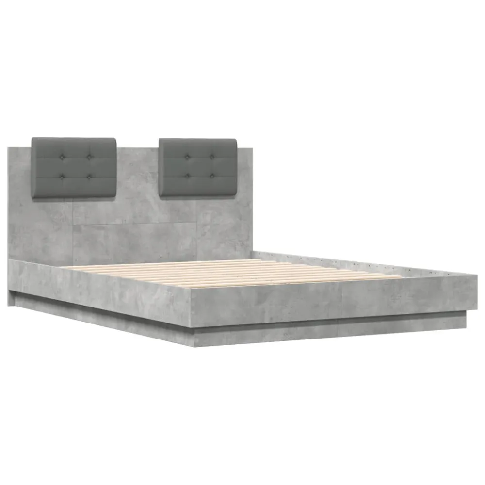 Bedframe met hoofdbord en LED-verlichting betongrijs 135x190 cm