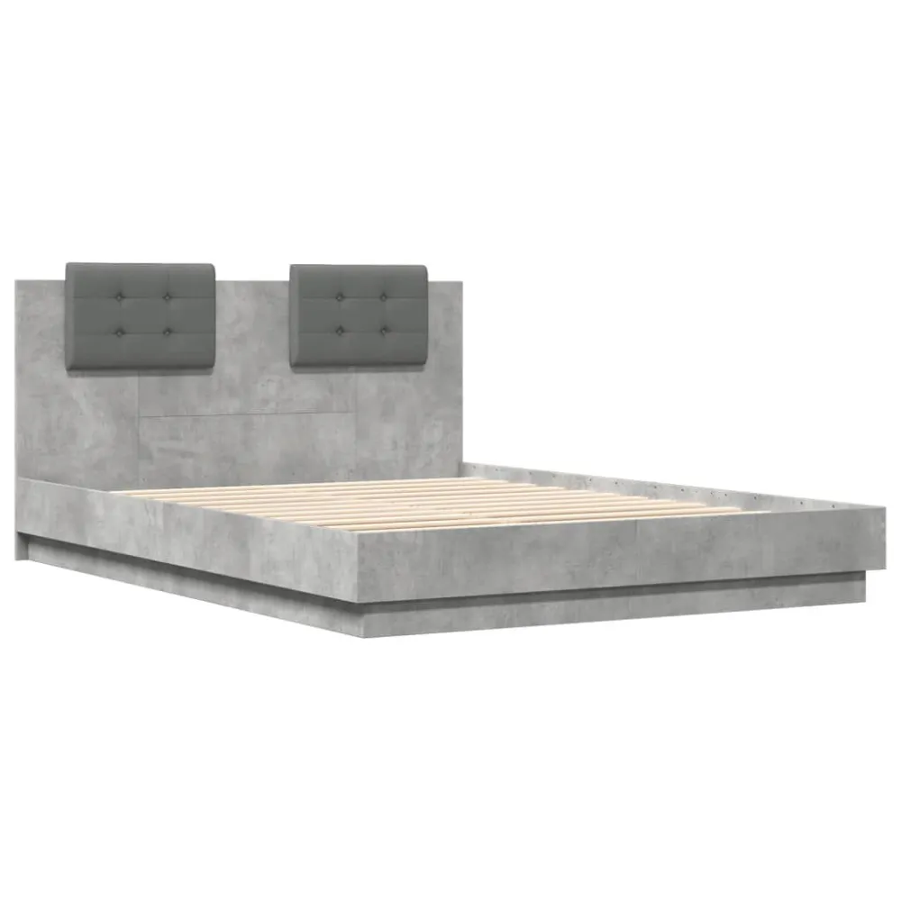 Bedframe met hoofdbord en LED-verlichting betongrijs 140x200 cm