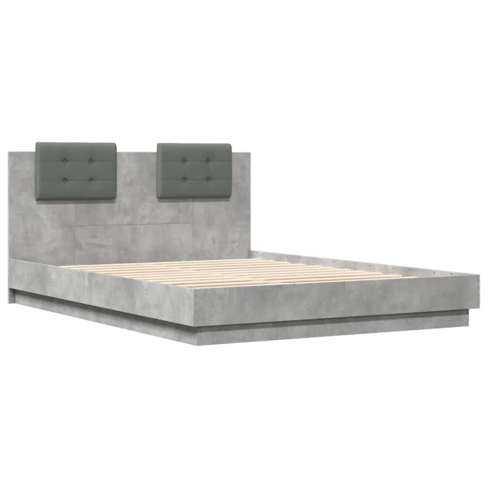 Bedframe met hoofdbord en LED-verlichting betongrijs 150x200 cm