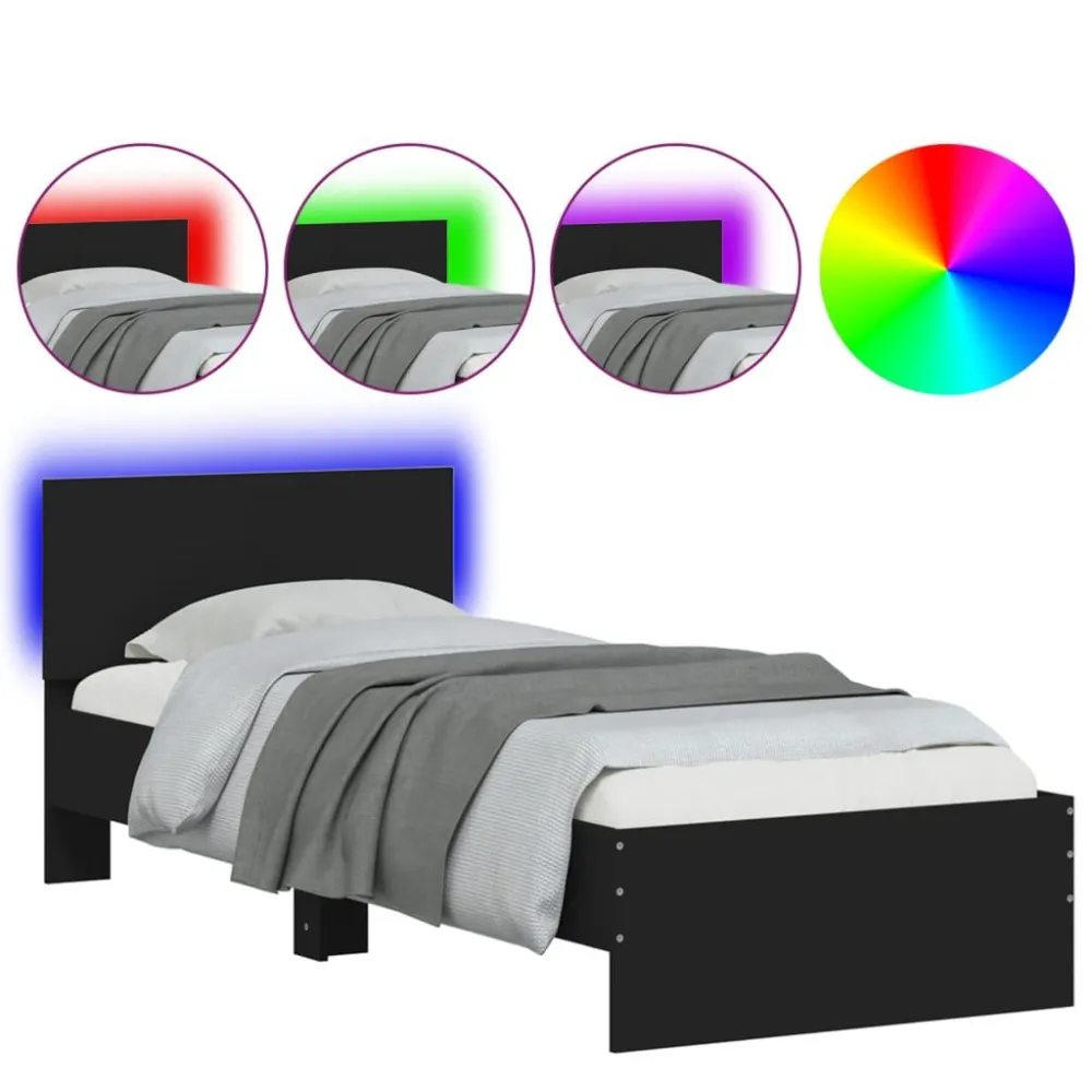 Bedframe met hoofdbord en LED-verlichting zwart 90x190 cm