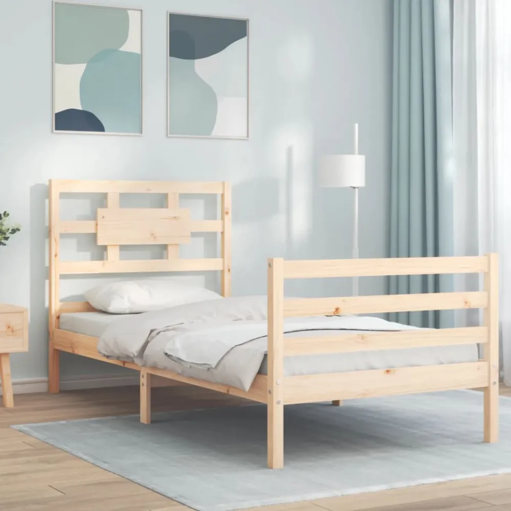 Bedframe met hoofdbord massief hout 100x200 cm
