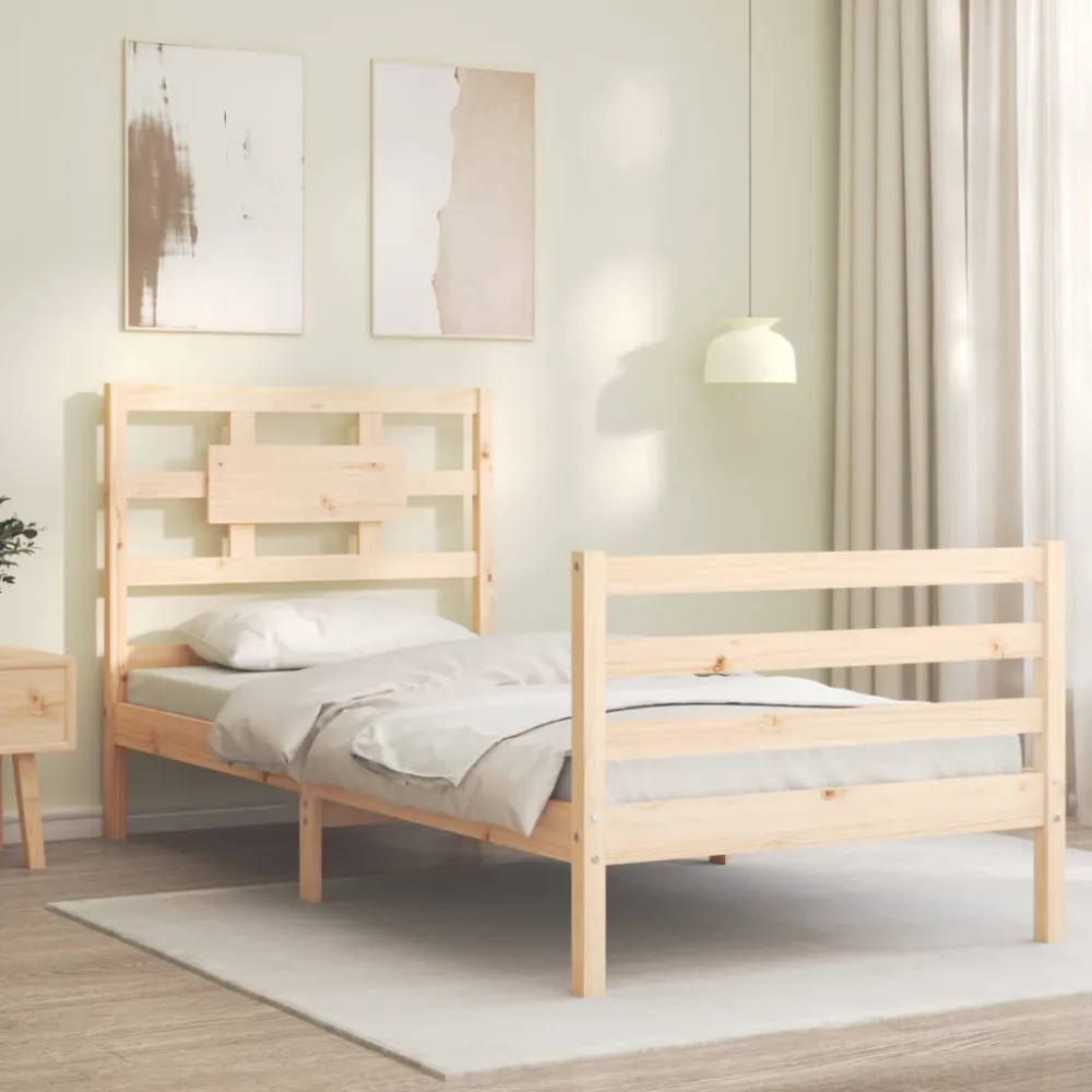 Bedframe met hoofdbord massief hout 100x200 cm