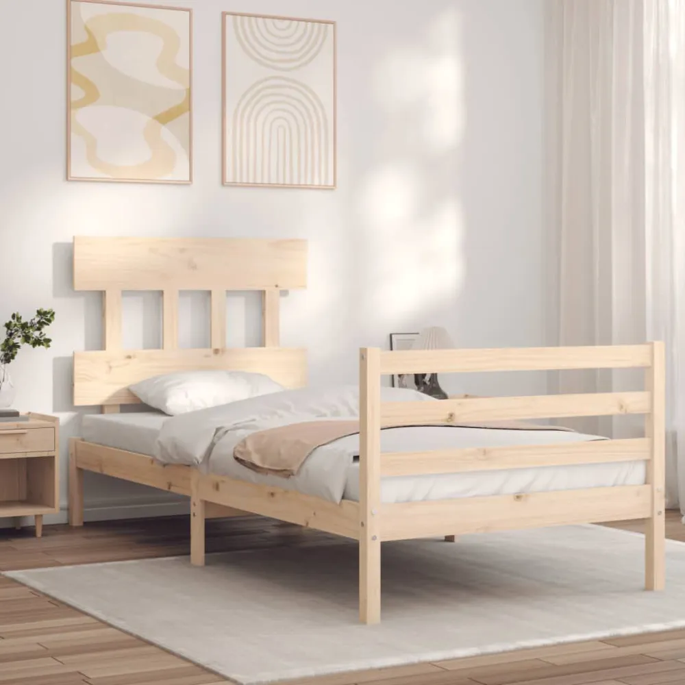 Bedframe met hoofdbord massief hout 100x200 cm