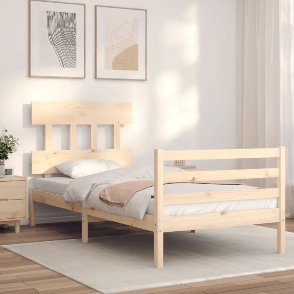 Bedframe met hoofdbord massief hout 100x200 cm
