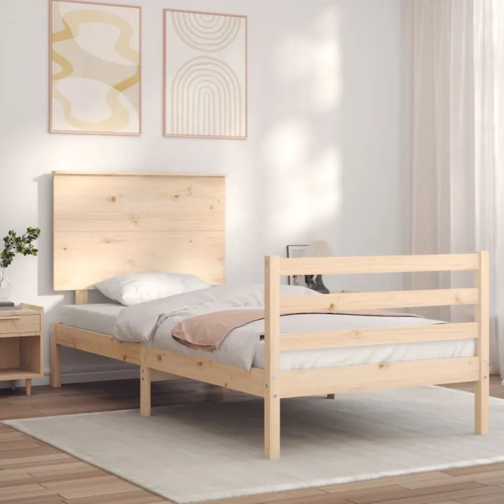 Bedframe met hoofdbord massief hout 100x200 cm