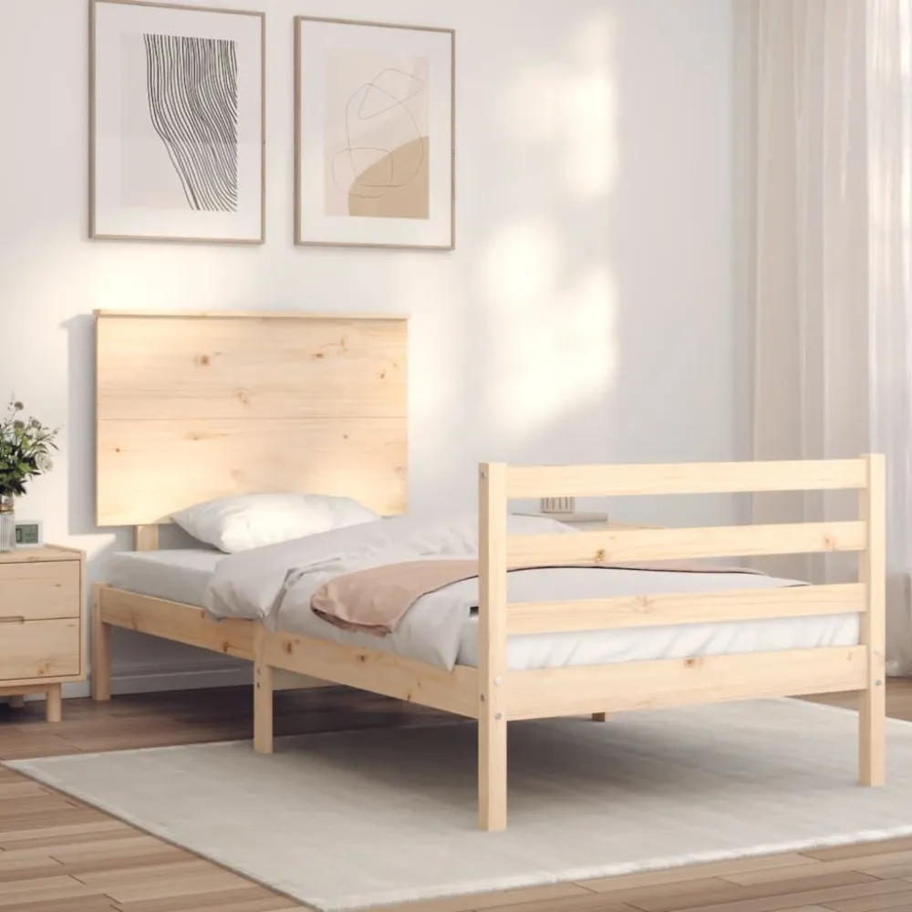 Bedframe met hoofdbord massief hout 100x200 cm