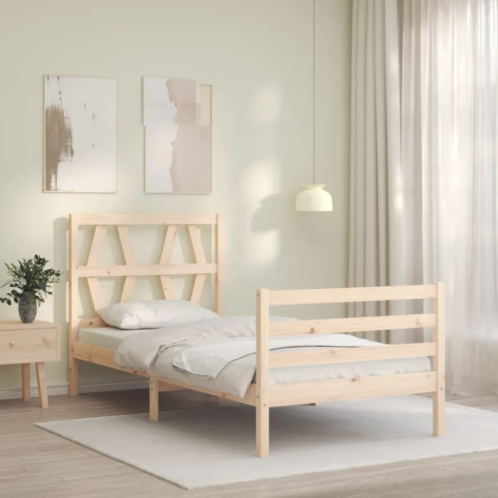 Bedframe met hoofdbord massief hout 100x200 cm
