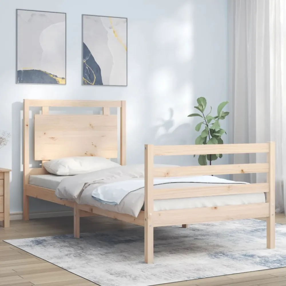 Bedframe met hoofdbord massief hout 100x200 cm